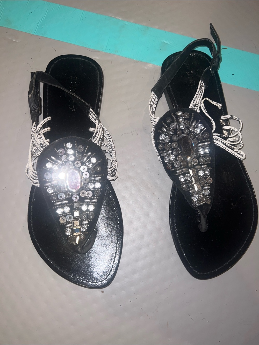 BAMBOO Black Jeweled T-Strap Slingback Sandals